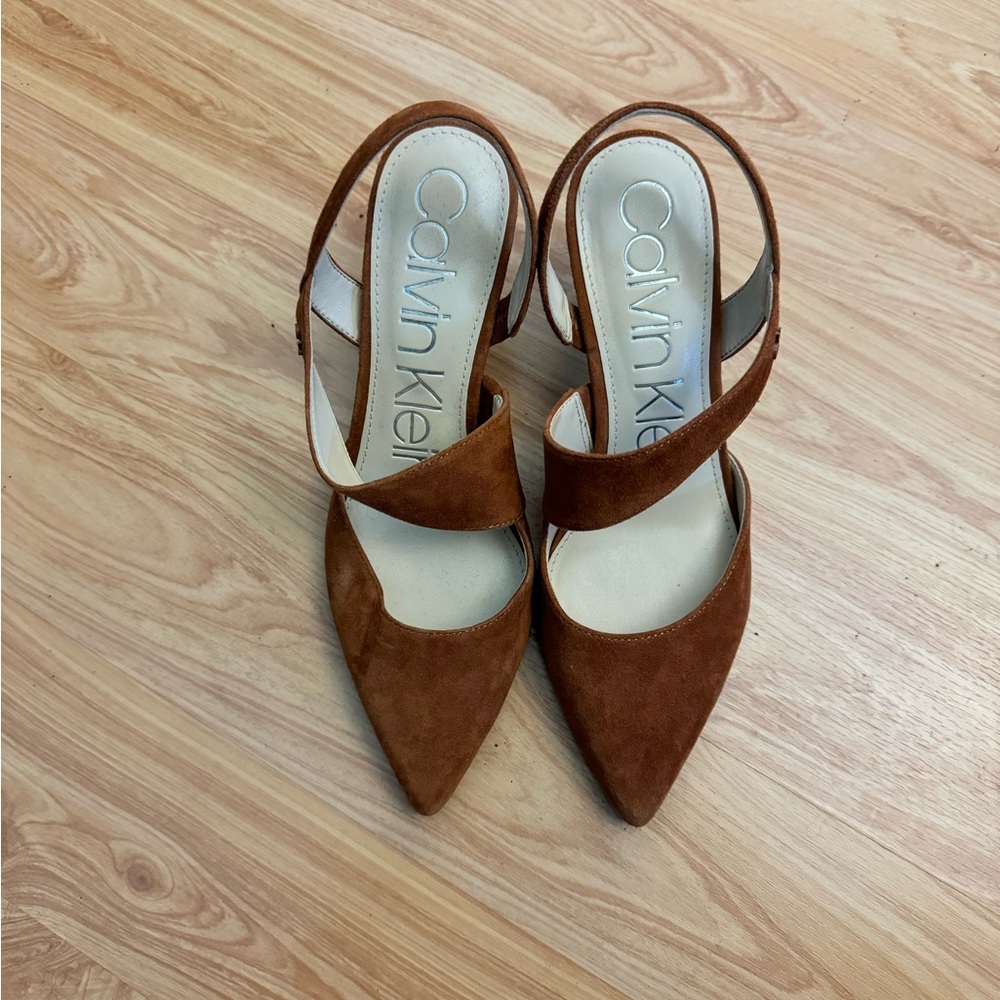 Calvin Klein Brown Suede Slingback Heels